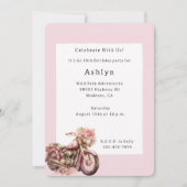 Pink Floral Motorcycle Birthday Einladung (Vorderseite)