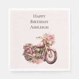 Pink Floral Motorcycle Birthday Serviette