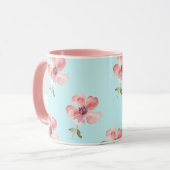 Pink Floral Mug – Blue Pastel Pattern Tasse (Vorderseite Links)