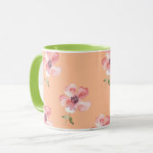 Pink Floral Mug – Orange Pastel Pattern Tasse (Vorderseite Links)