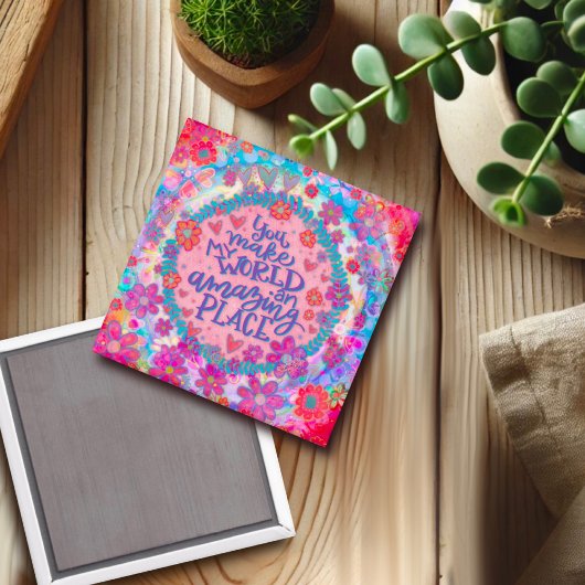 Pink Floral My World Quote Inspirivity Magazin Magnet