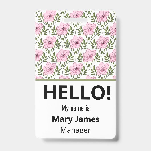 Pink floral Name Lanyard | Personalized ID Badge Ausweis (Vorderseite)
