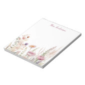 Pink Floral Name Teacher Notizblock (Rotiert)