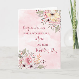 Pink Floral Niece Hochzeitstag Herzlichen Glückwun Karte