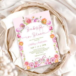 Pink Floral Niedlich Baby in Bloom Girl Dusche Einladung