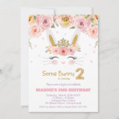 Pink Floral Niedlich Bunny Rabbit 2. Geburtstag Einladung (Vorderseite)