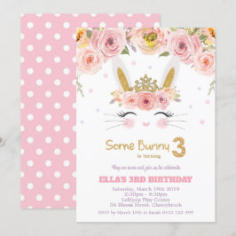 Pink Floral Niedlich Bunny Rabbit 3. Geburtstag Einladung