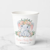 Pink Floral Niedlich Elephant Baby Girl Babydusche Pappbecher (Rückseite)