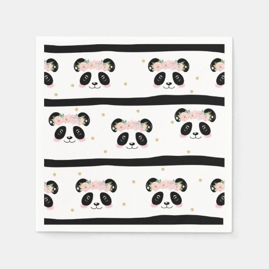 Pink Floral Niedlich Panda Birthday Baby Party Serviette (Vorderseite)