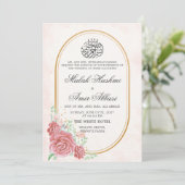 Pink Floral Nikah Islamische Hochzeit Einladung (Stehend Vorderseite)