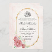 Pink Floral Nikah Islamische Hochzeit Einladung (Vorne/Hinten)