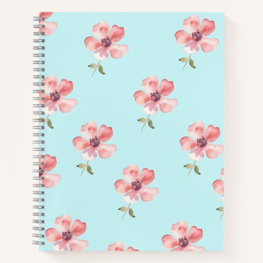 Pink Floral Notebook – Blue Pastel Pattern Notizblock (Vorderseite)