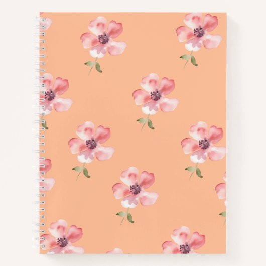 Pink Floral Notebook – Orange Pastel Pattern Notizblock (Vorderseite)
