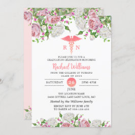 Pink Floral Nursing School Graduation Party Einladung