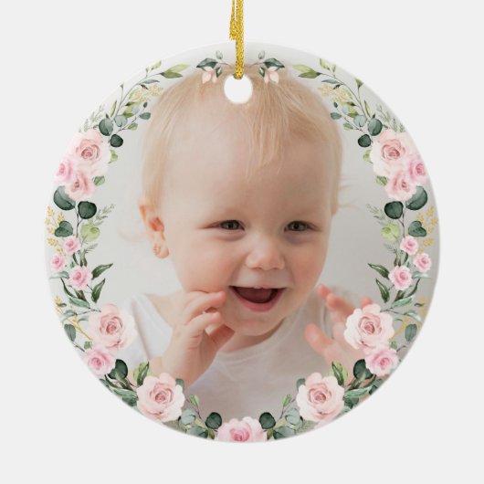 Pink Floral Nutcracker Baby 1. Keramik Ornament (Hinten)