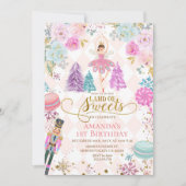 Pink Floral Nutcracker Land der Süßigkeiten Geburt Einladung (Vorderseite)