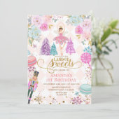 Pink Floral Nutcracker Land der Süßigkeiten Geburt Einladung (Stehend Vorderseite)