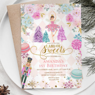 Pink Floral Nutcracker Land der Süßigkeiten Geburt Einladung
