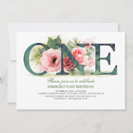 Pink Floral ONE | 1. Party Einladung zum Geburtsta
