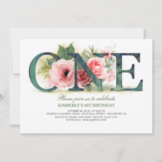 Pink Floral ONE | 1. Party Einladung zum Geburtsta
