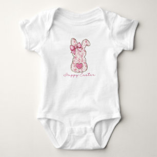 Pink Floral Ostern Bunny Coquette Bow Baby Strampler