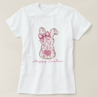 Pink Floral Ostern Bunny Coquette Bow T-Shirt