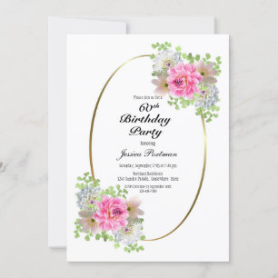 Pink Floral Oval 60. Geburtstagsparty Einladung