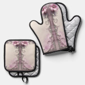Pink Floral Oven Mitt & Pot Holder Set (Vorderseite/Rückseite)