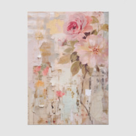 Pink Floral Painting on Torn Paper Collage Seidenpapier