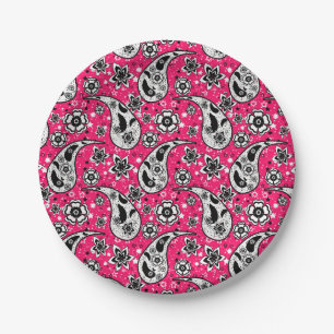 Pink Floral Paisley Design Pappteller