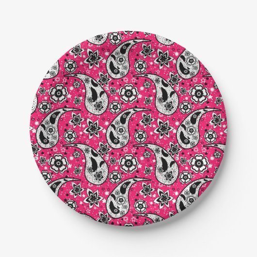 Pink Floral Paisley Design Pappteller (Vorderseite)