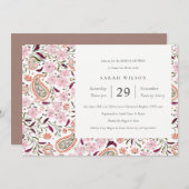 Pink Floral Paisley Motif Brautparty Einladung (Vorne/Hinten)