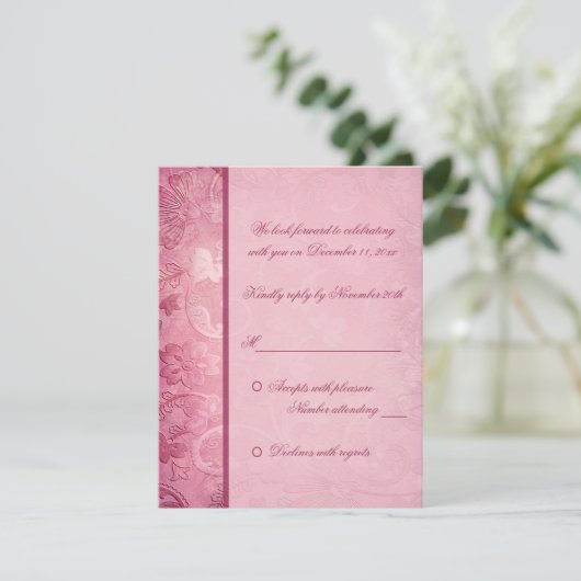 Pink Floral Paisley Replik Card Einladung (Stehend Vorderseite)
