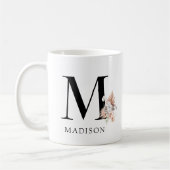 Pink Floral Palmetto Blätter Aquarellfarben Monogr Kaffeetasse (Links)