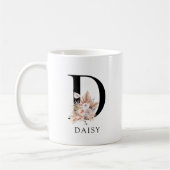 Pink Floral Palmetto Blätter Aquarellfarben Monogr Kaffeetasse (Links)