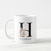 Pink Floral Palmetto Blätter Aquarellfarben Monogr Kaffeetasse (Links)