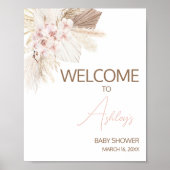 Pink Floral Pampas Boho Babydusche Empfang Poster (Vorne)