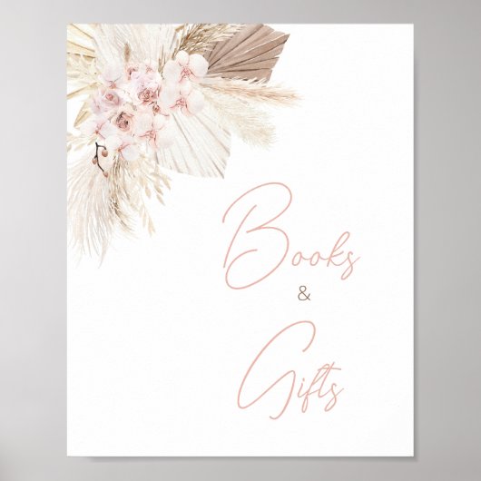 Pink Floral Pampas Boho Kinderdusche Bücher & Gesc Poster (Vorne)