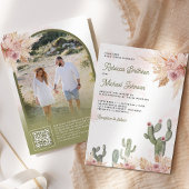 Pink Floral Pampas Cactus QR Foto Wedding Einladung