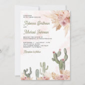 Pink Floral Pampas Cactus QR Foto Wedding Einladung (Vorderseite)