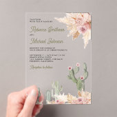 Pink Floral Pampas Cactus Wedding Acryleinladungen (Insitu (Handheld))