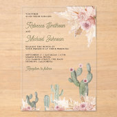 Pink Floral Pampas Cactus Wedding Acryleinladungen (Vorderseite)
