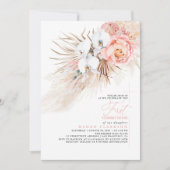 Pink Floral Pampas Gras Erste Kommune Einladung (Vorderseite)