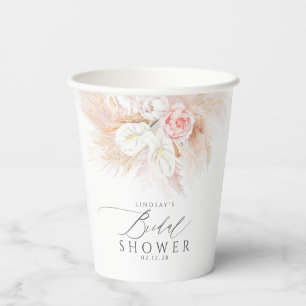 Pink Floral Pampas Gras Exotisches Brautparty Pappbecher