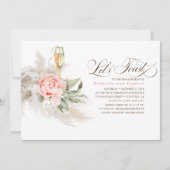 Pink Floral Pampas Gras Grüne Engagement Partei Einladung (Vorderseite)