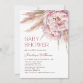 Pink Floral Pampas Grass Baby Dusche Einladung (Vorderseite)