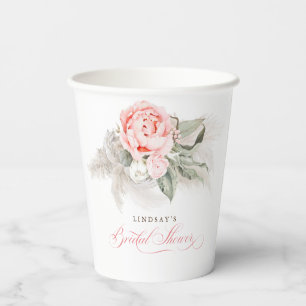 Pink Floral Pampas Grass Brautparty Boho Pappbecher