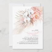 Pink Floral Pampas Grass Engagement Party Einladung (Vorderseite)