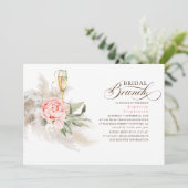 Pink Floral Pampas Grass Grüne Bridal Brunch Einladung (Stehend Vorderseite)