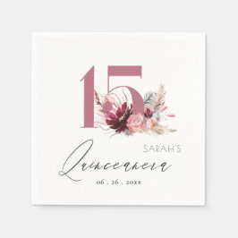 Pink Floral Pampas Grass Quinceanera 15. Geburtsta Serviette
